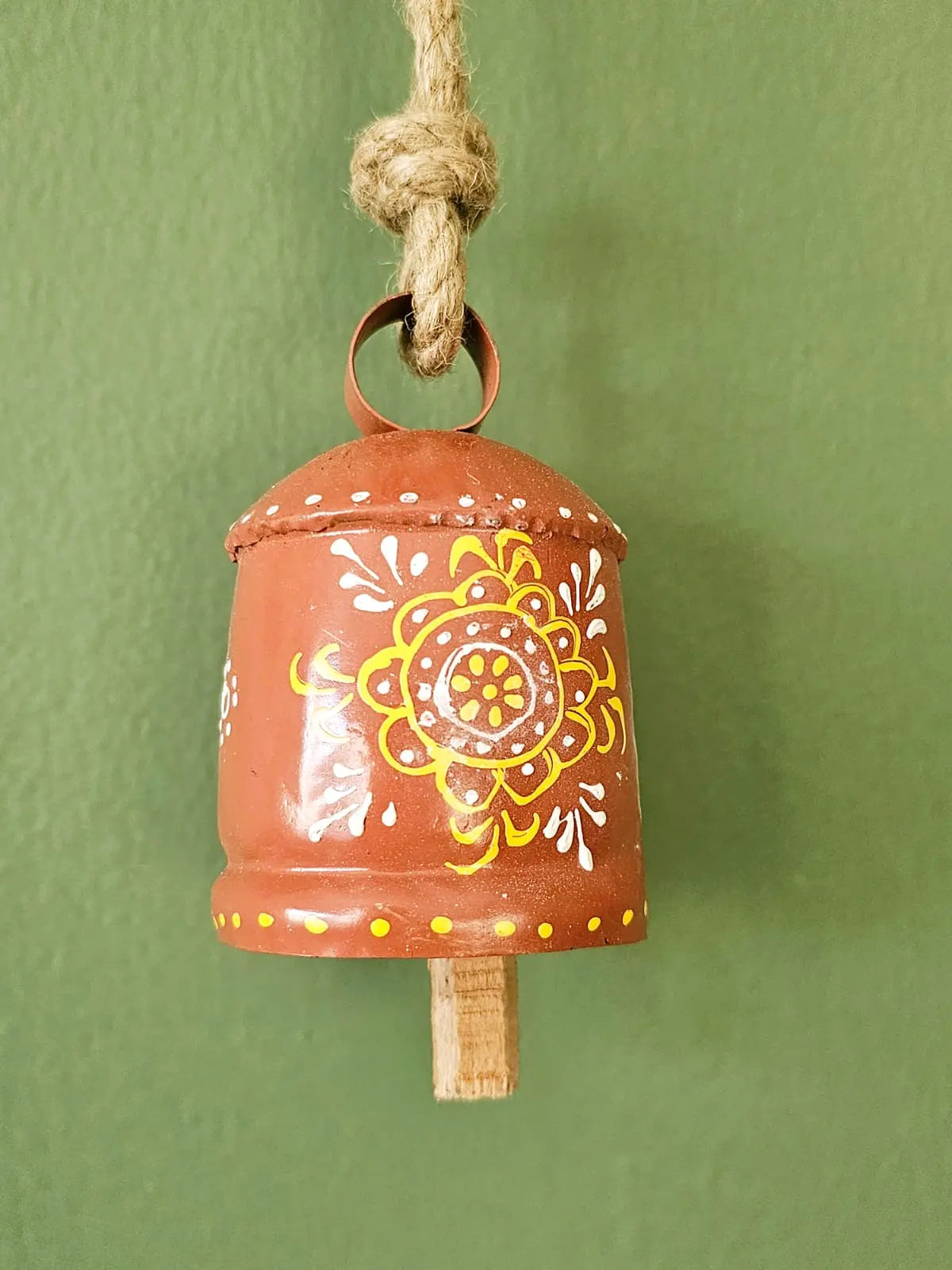 Temple Bell Garden Ornament – Handcrafted Metal with Wooden Clapper Bliss Boho