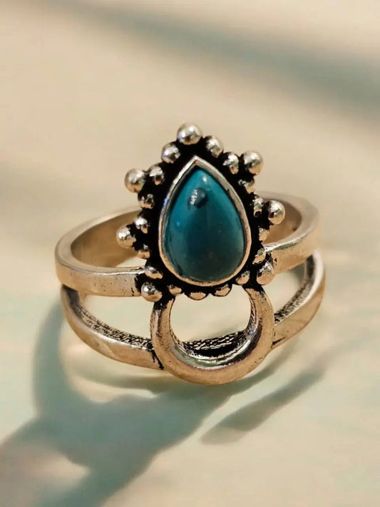 Chandra Ring Silver with Turquoise Stone Bliss Boho