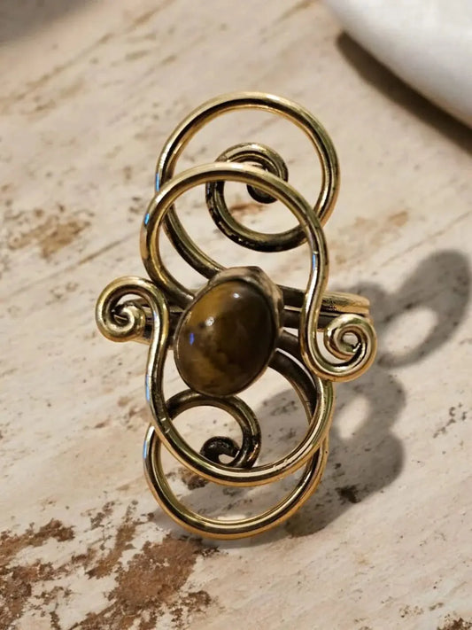 Raina Brass Ring with Tiger Eye Bliss Boho