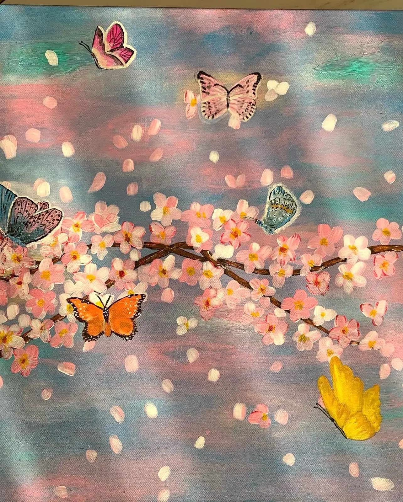 Midnight Blossom – Hand-Painted Acrylic Canvas Bliss Boho