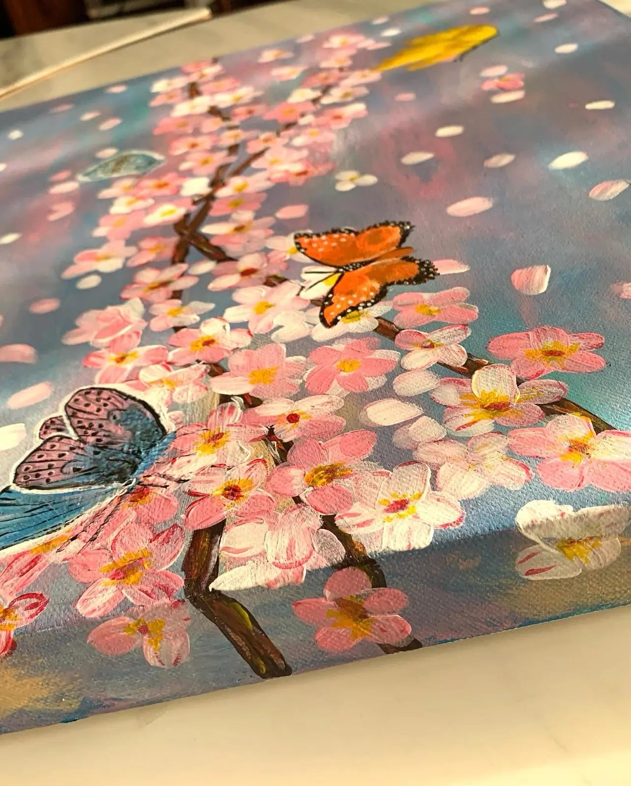 Midnight Blossom – Hand-Painted Acrylic Canvas Bliss Boho