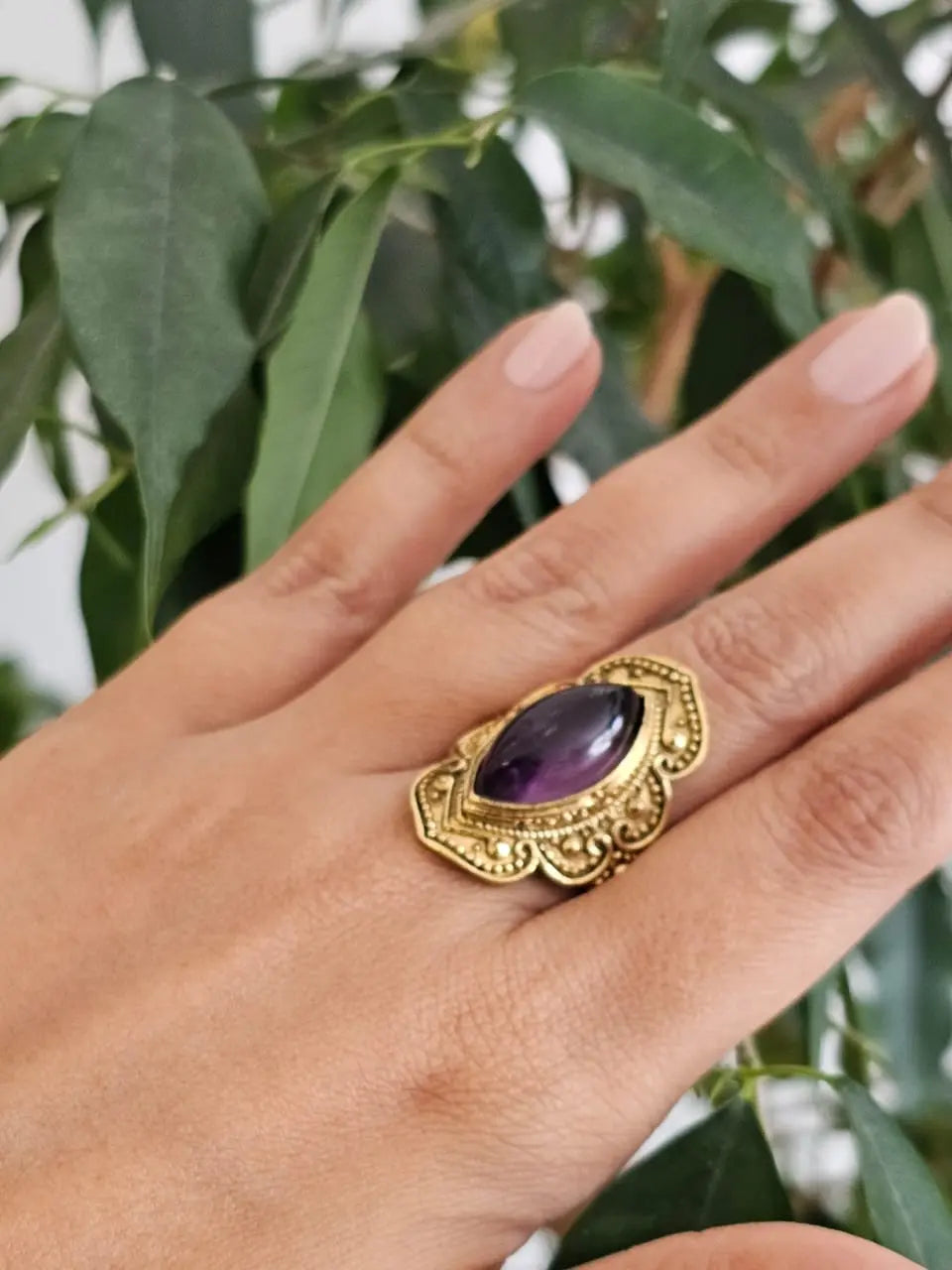 Vintage Aria Brass Ring with Amethyst Bliss Boho