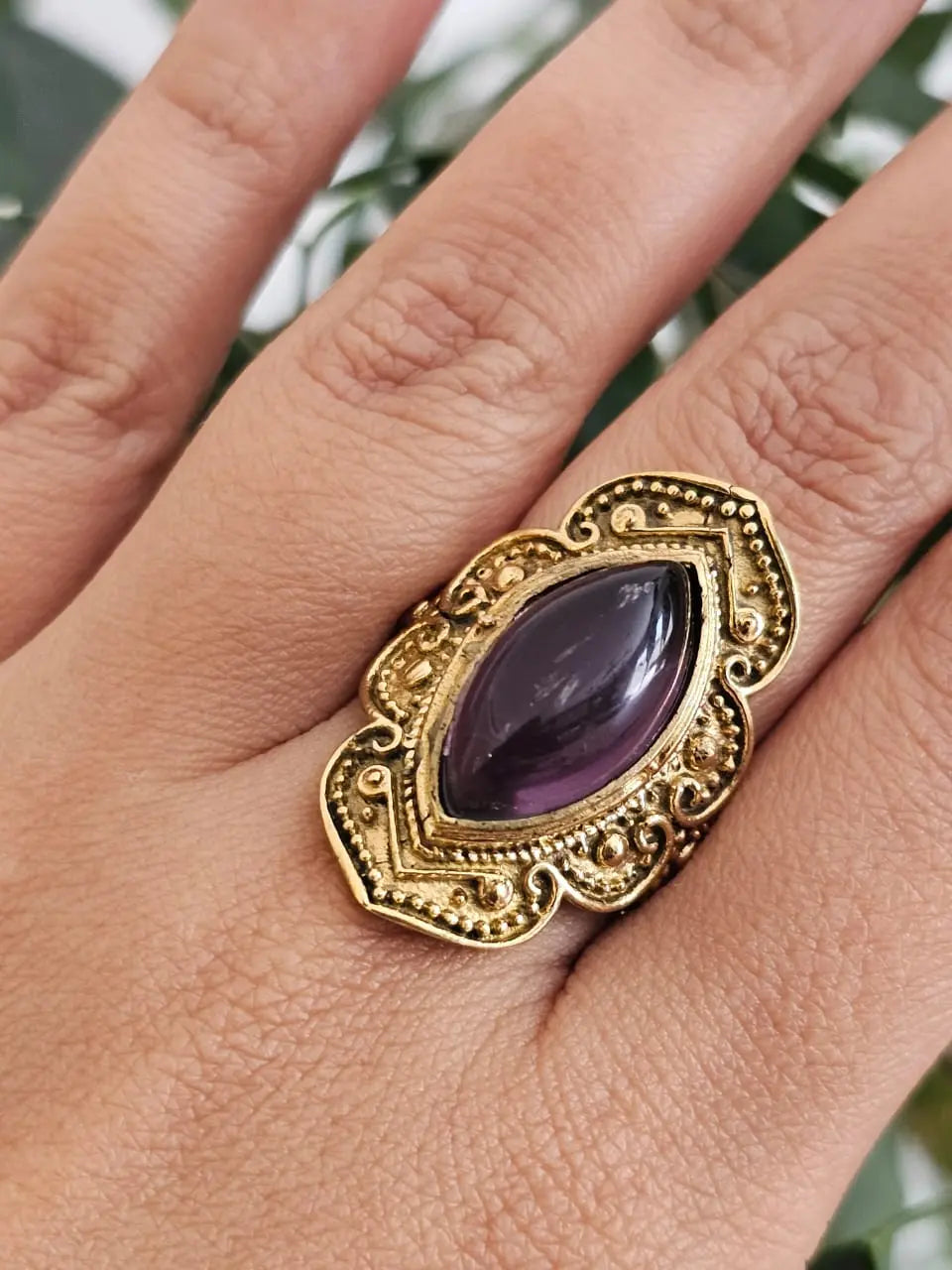 Vintage Aria Brass Ring with Amethyst Bliss Boho