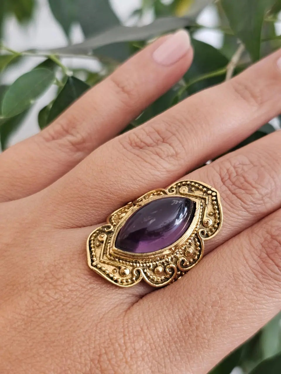 Vintage Aria Brass Ring with Amethyst Bliss Boho