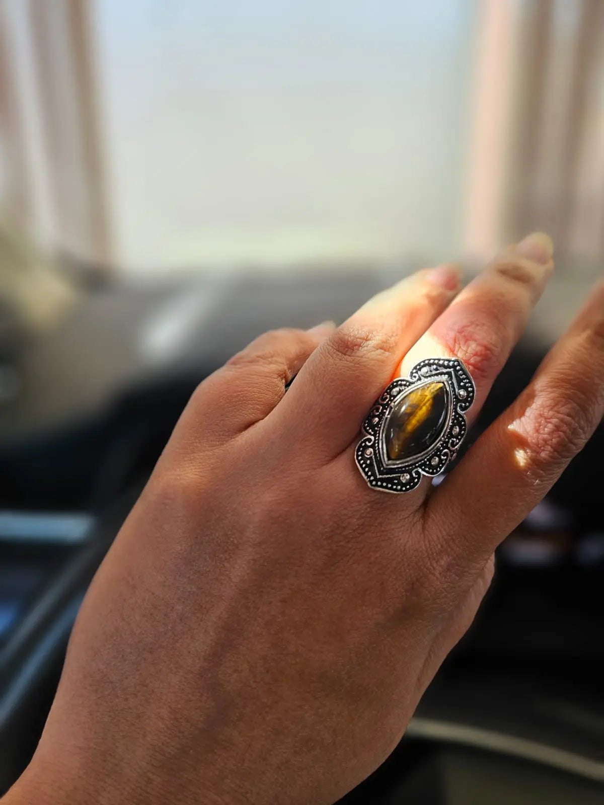 Vintage Aria Ring in Silver with Tiger Eye Bliss Boho