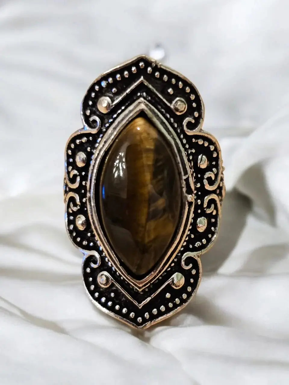 Vintage Aria Ring in Silver with Tiger Eye Bliss Boho