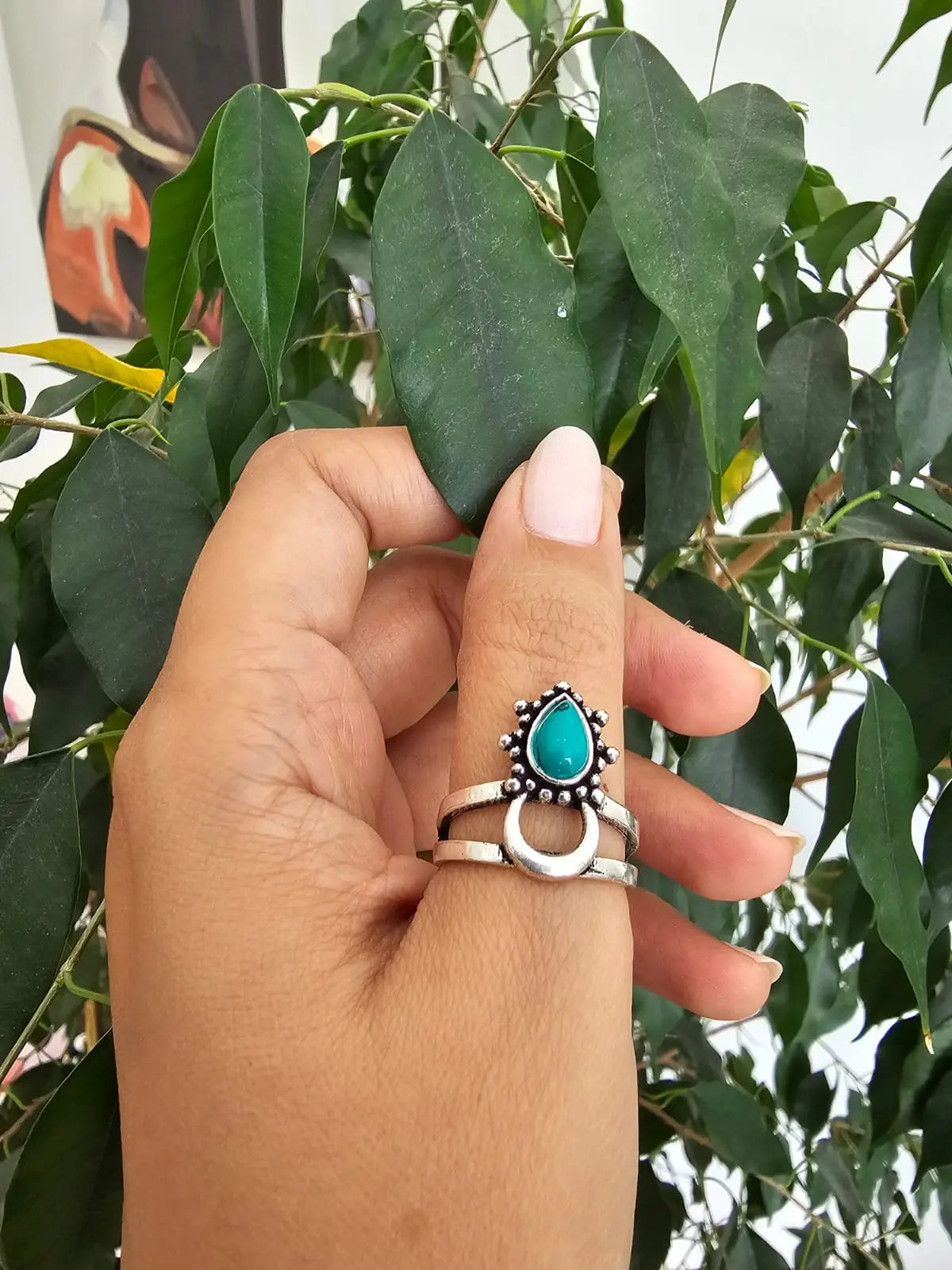 Chandra Ring Silver with Turquoise Stone Bliss Boho