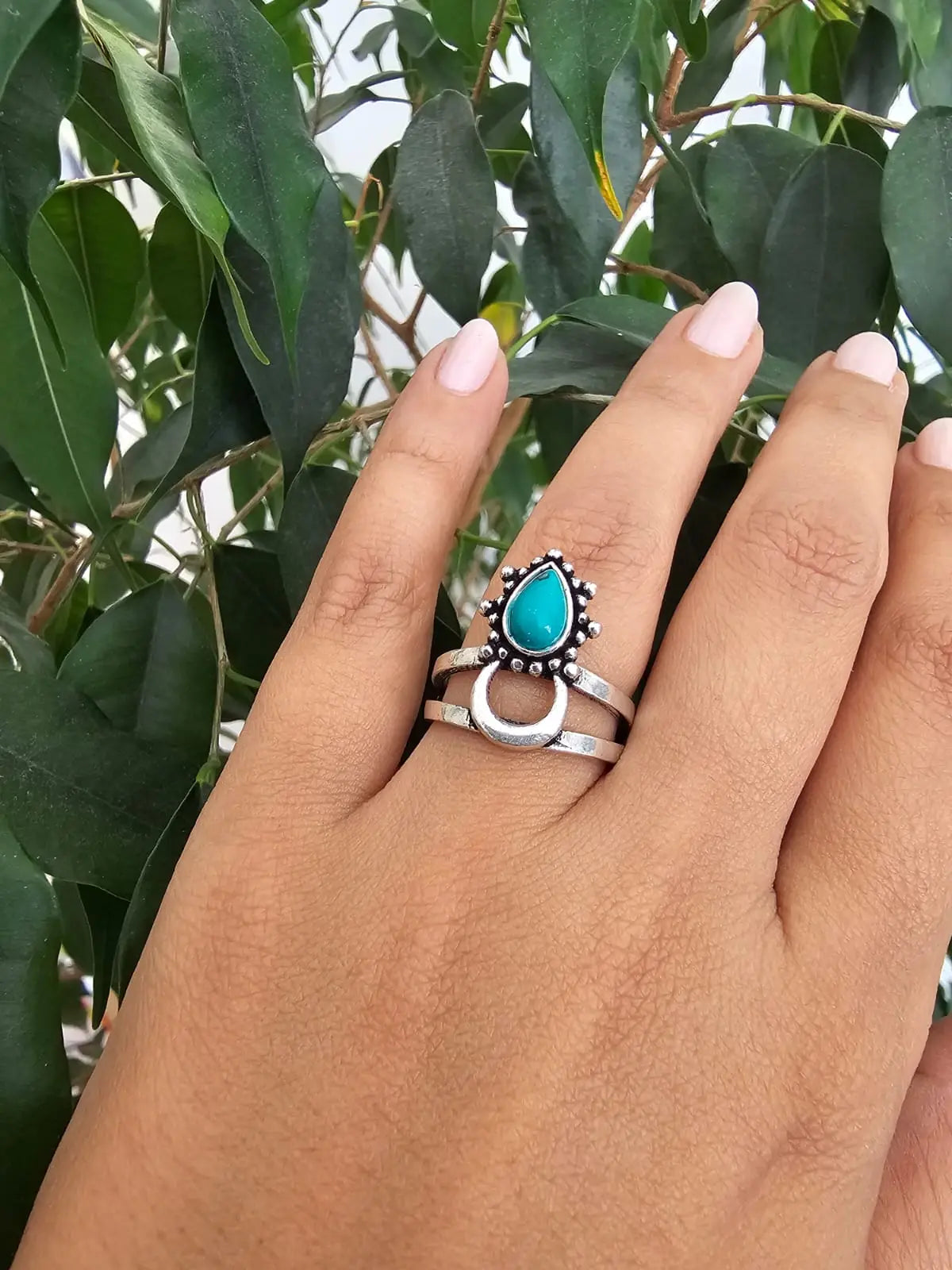 Chandra Ring Silver with Turquoise Stone Bliss Boho