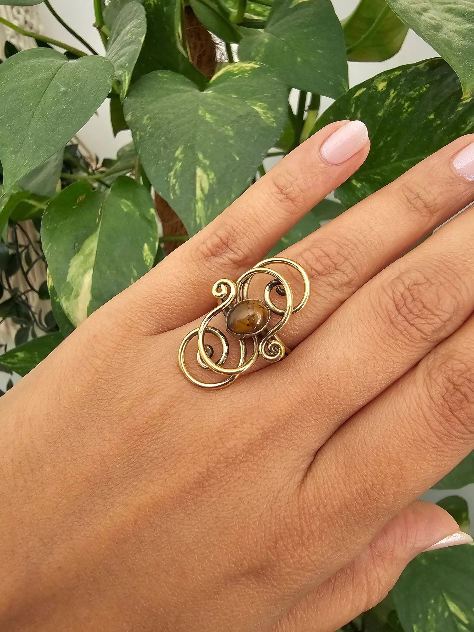 Raina Brass Ring with Tiger Eye Bliss Boho
