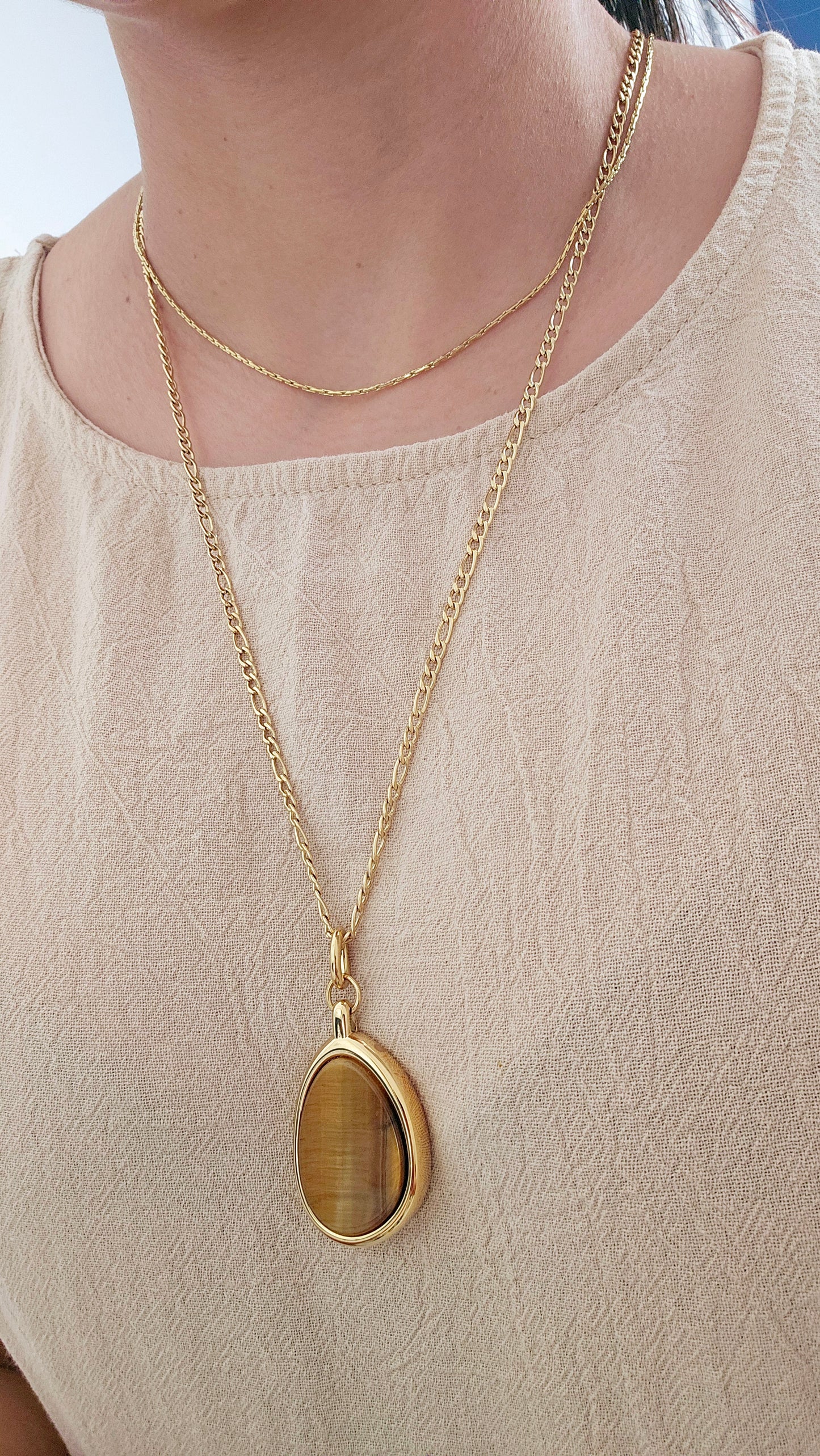 Vintage Multi-strand Necklace with Tiger Eye Stone