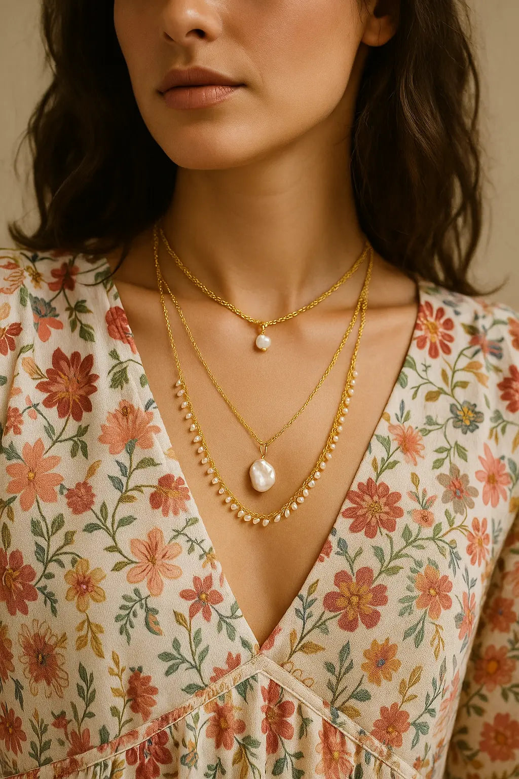 Golden Muse Multi-Layer  Baroque Pearl Necklace Bliss Boho