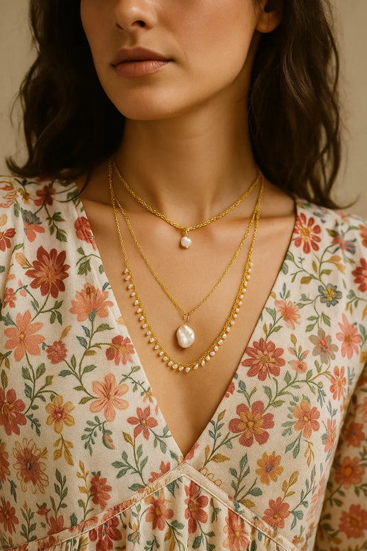 Golden Muse Multi-Layer  Baroque Pearl Necklace Bliss Boho