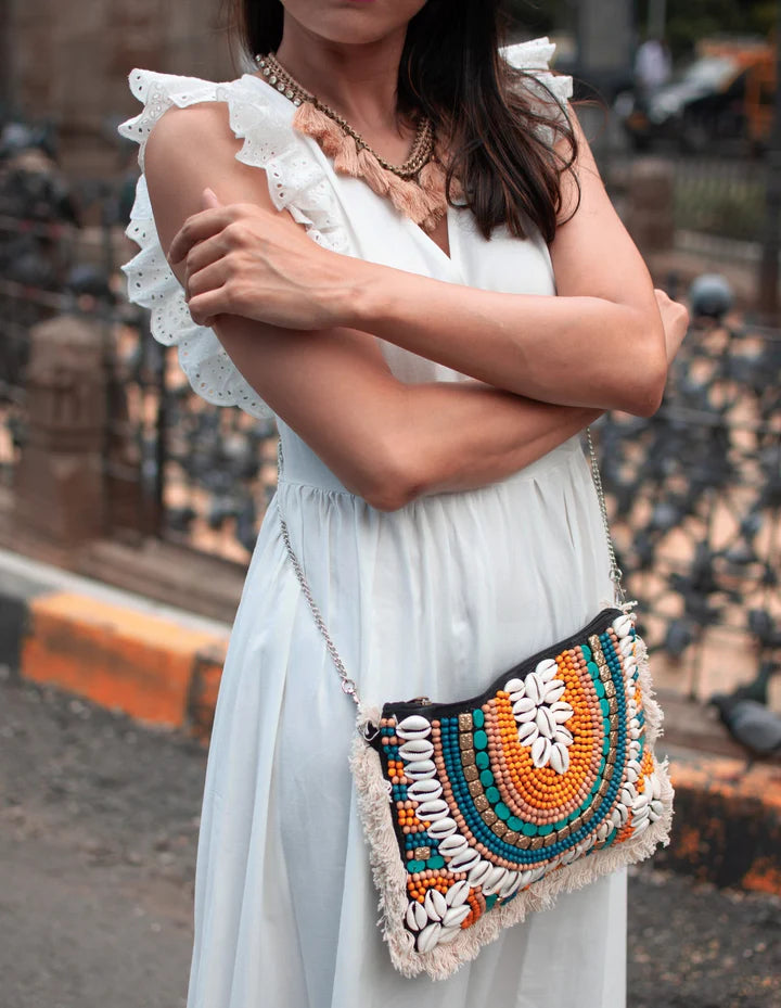 Azure Beaded Sling Bag