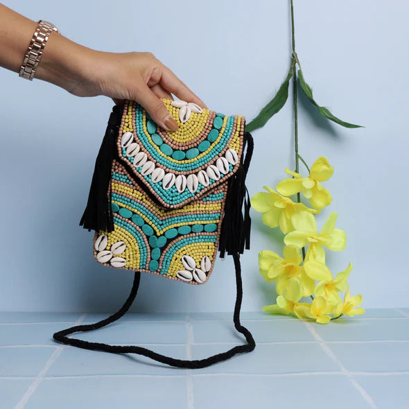 Azure Beaded Mobile Bag