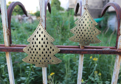 Recycled Iron 3D Christmas Tree Hanging Ornaments – Set of 3 Bliss Boho