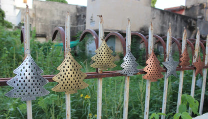 Recycled Iron 3D Christmas Tree Hanging Ornaments – Set of 3 Bliss Boho