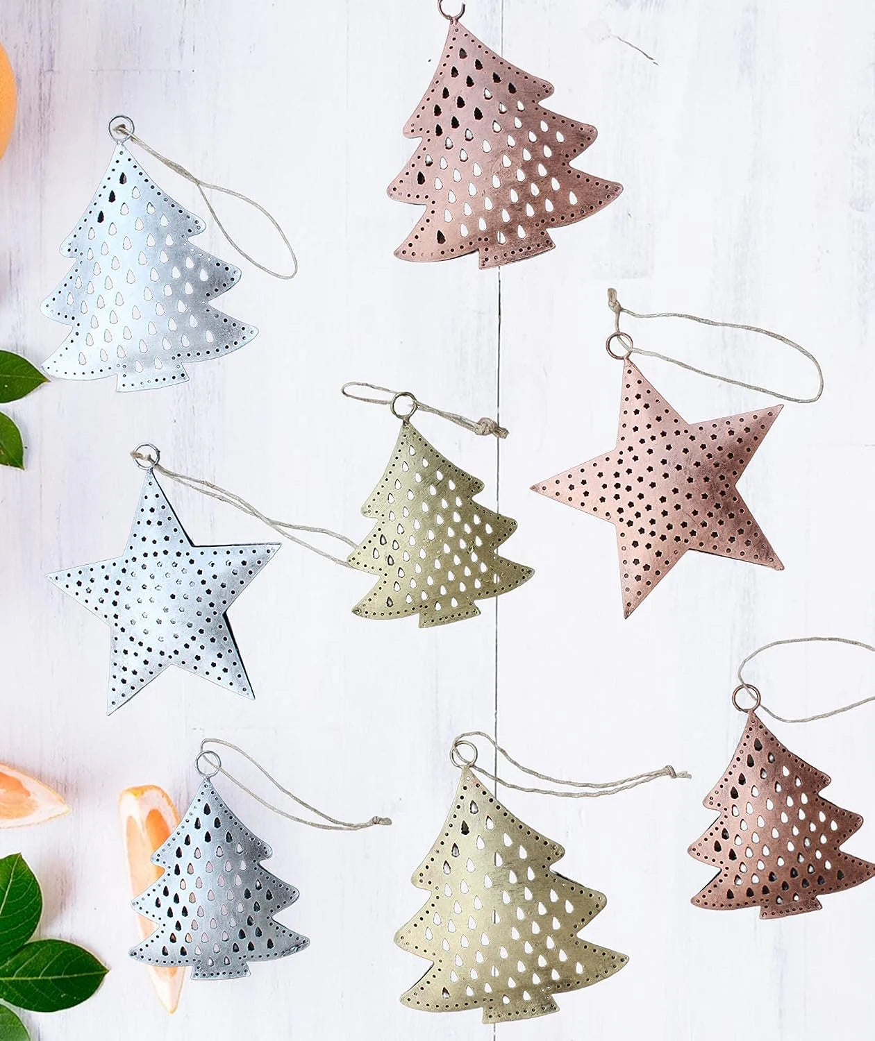 Recycled Iron 3D Christmas Tree Hanging Ornaments – Set of 3