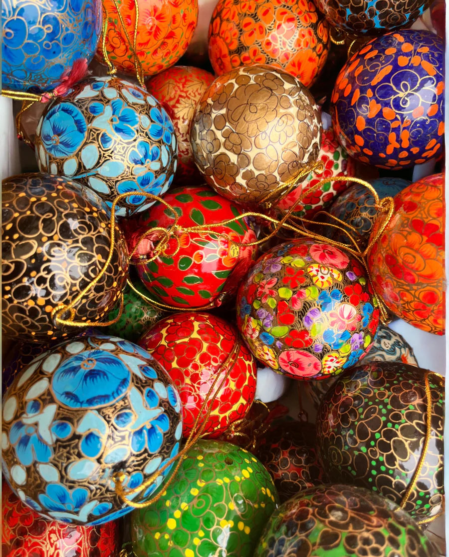 Hand-Painted Paper Mache Christmas Ornaments - Assorted