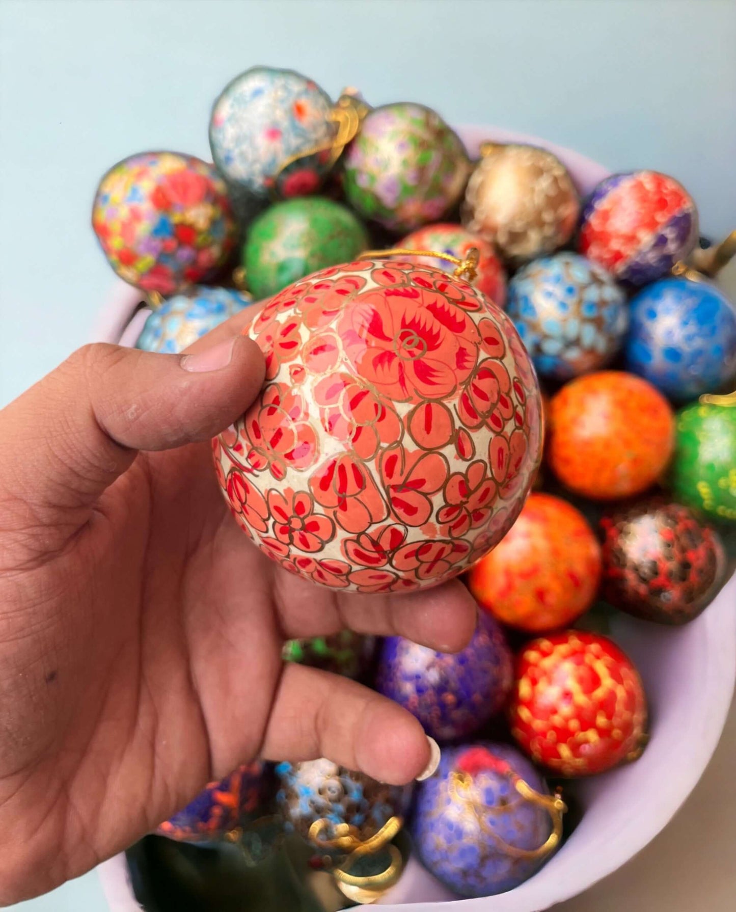 Hand-Painted Papier Mâché Baubles – Assorted (Set of 2)
