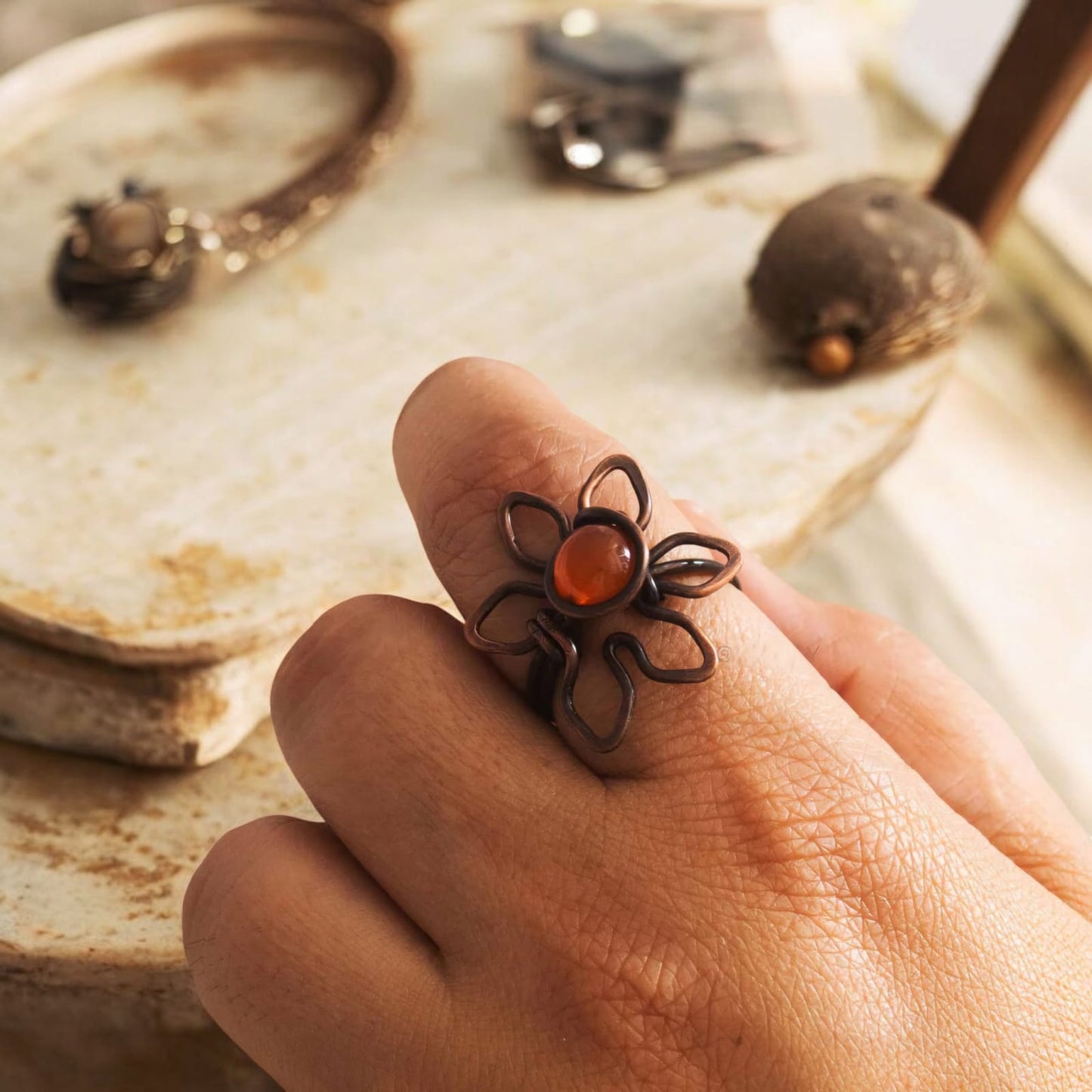 Copper Carnelian Flora Ring