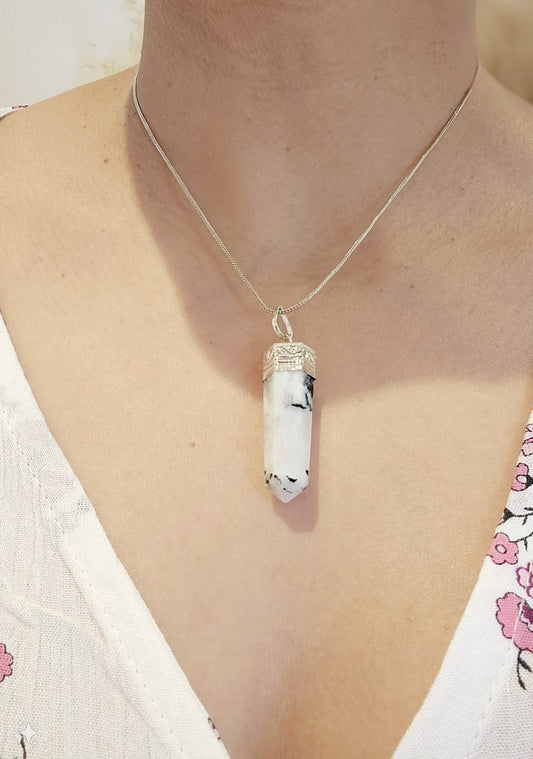 Rainbow Moonstone Pencil Pendant