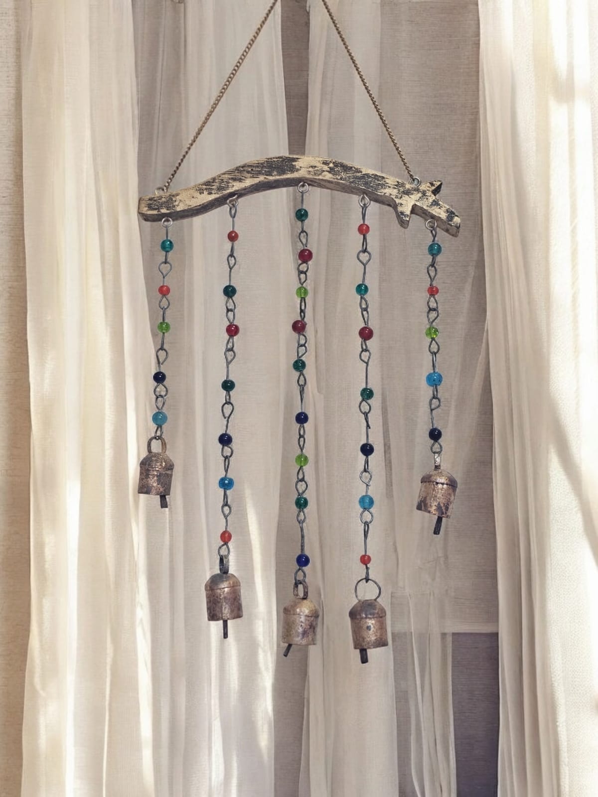 Handmade Bohemian Sun Catcher with Beads and Bell