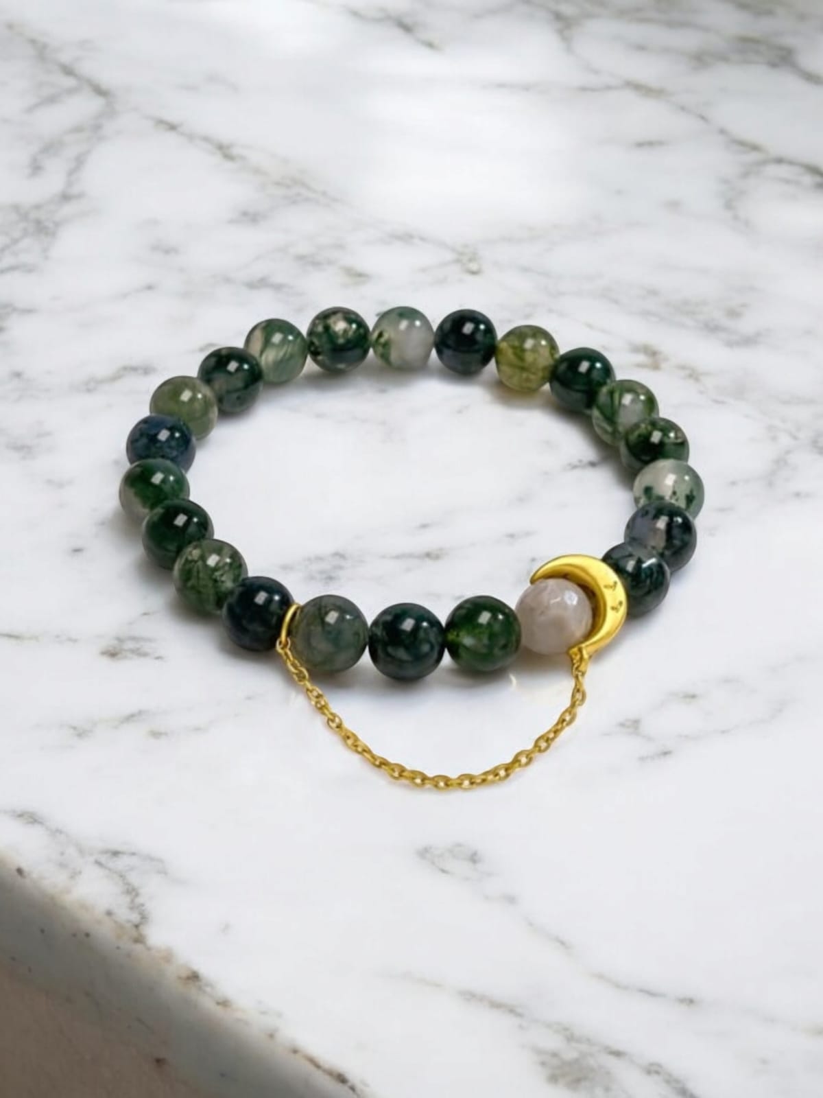 Green Dainty Moon Beaded  Bracelet