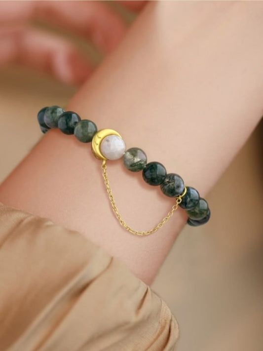 Green Dainty Moon Beaded  Bracelet