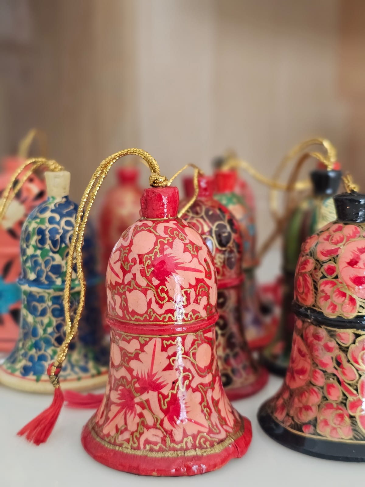 Hand-Painted Papier Mâché Festive Bells – Assorted (Set of 2)
