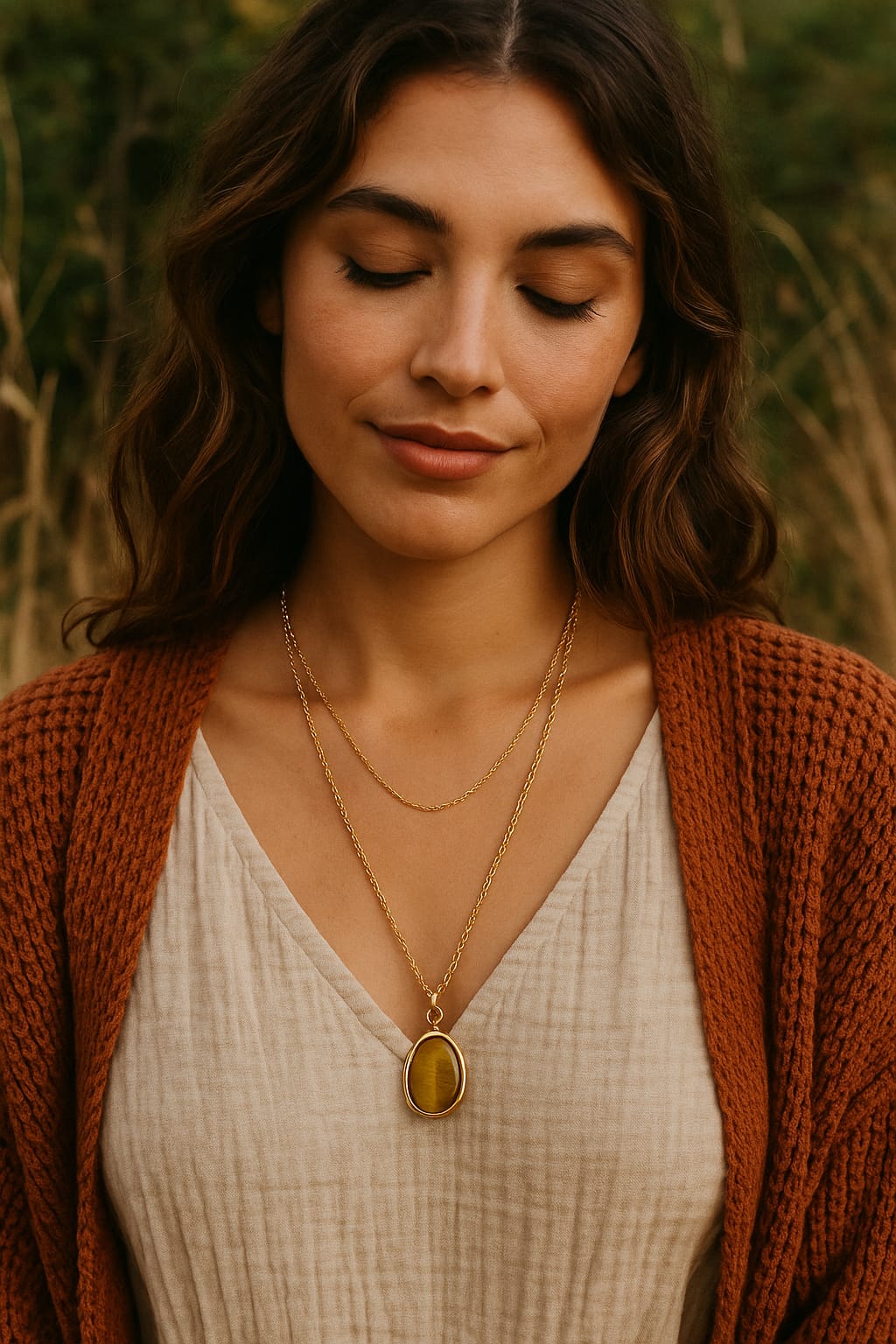 Vintage Multi-strand  Necklace with Tiger Eye Stone