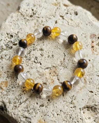 Focused Abundance Bracelet – Tiger Eye, Citrine & Clear Quartz for Clarity & Prosperity