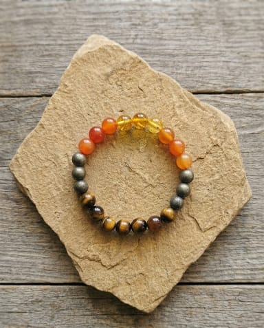 Solar Power Bracelet – Tiger Eye, Pyrite, Carnelian & Citrine for Wealth & Success