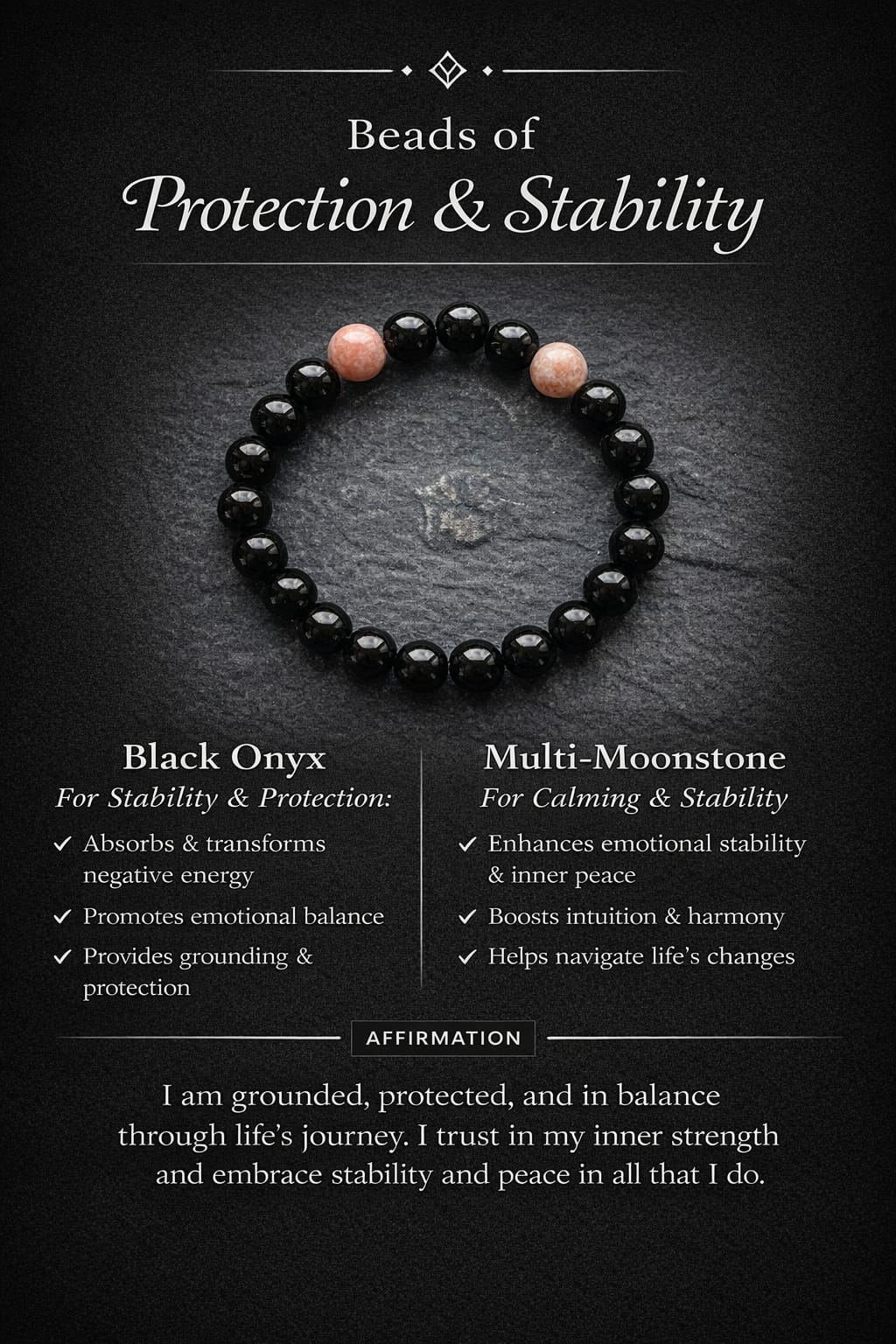 Balance Bracelet - Black Onyx & Multi Moonstone for Protection & Calm