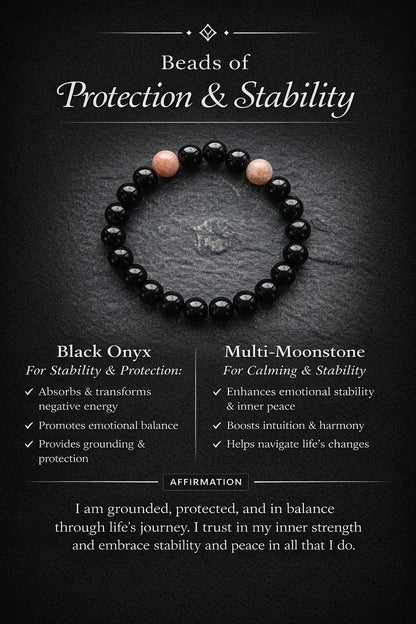 Balance Bracelet - Black Onyx & Multi Moonstone for Protection & Calm