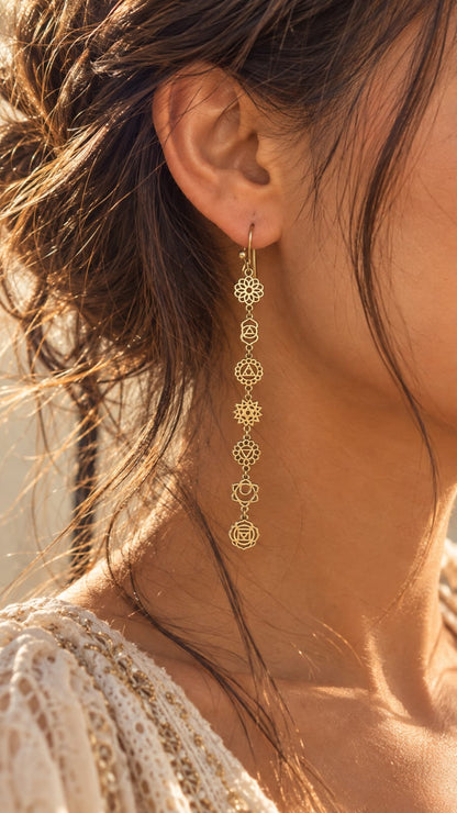 7 Chakra Drop Earrings Brass – Mini