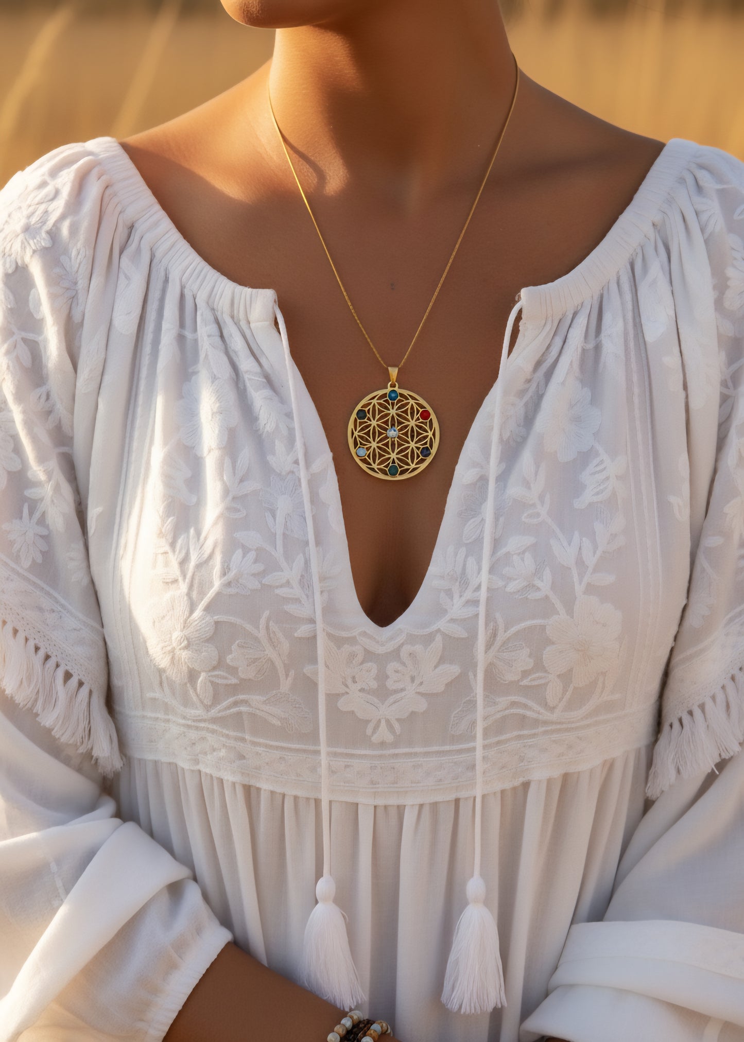 Chakra Flower of Life Seven Stone Necklace