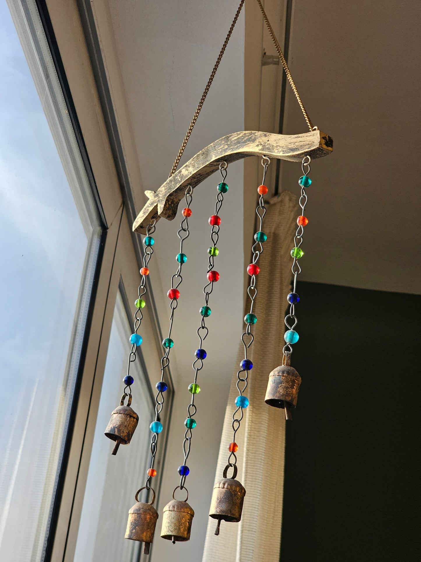 Handmade Bohemian Sun Catcher with Beads and Bell