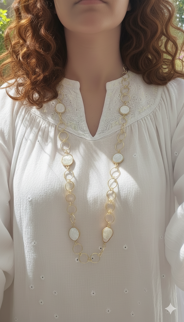 Golden Glow Pearl Long Chain