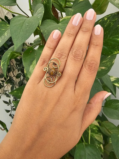Raina Brass Ring with Tiger Eye Bliss Boho